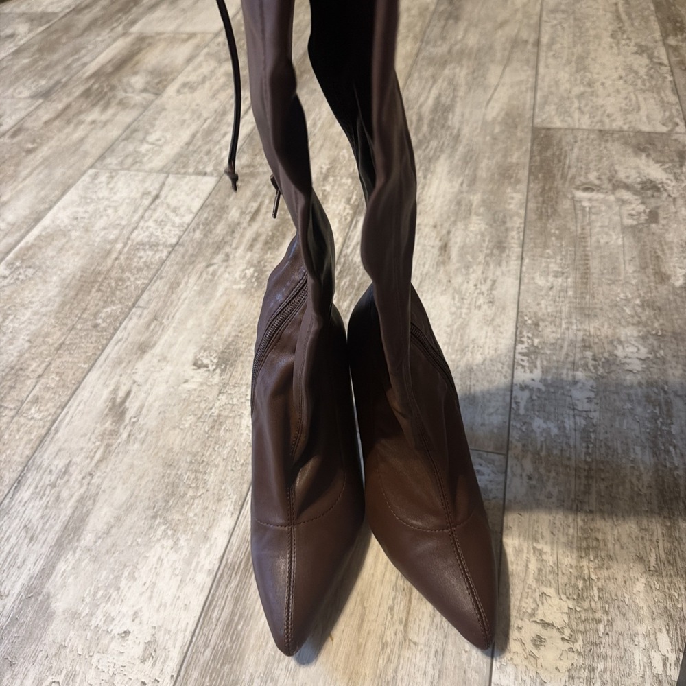 Lliliana Women's Size 8 Gisele-50 V Brown Heels Leather Zip Up Thigh